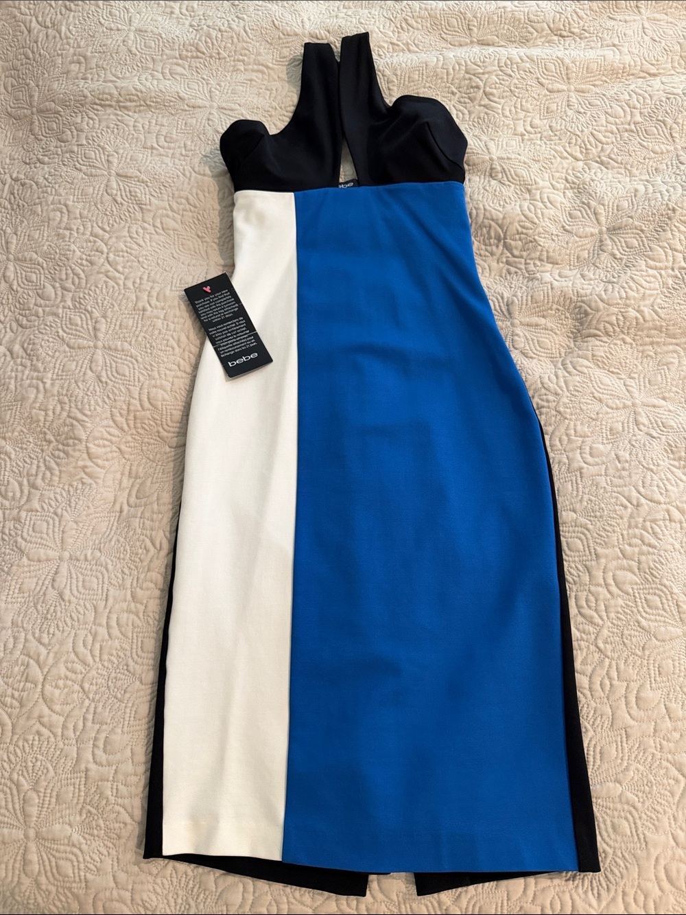 bebe Black, Blue & White Colorblock Midi Dress